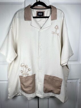 Malibu by Drill Clothing Co. Shirt Button Up Mushroom Themed Men's 3X
